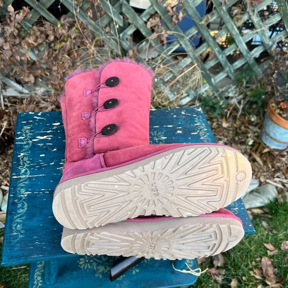 UGG Bailey Button Shearling Below Knee Fuschia Boots, 10, Button up sides, NWOB - Picture 2 of 13